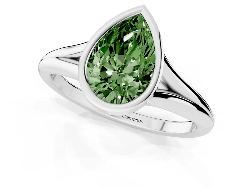 Pear-Shaped Bezel Engagement Ring Setting for a Fancy Green Lab-Grown Diamond | Platinum