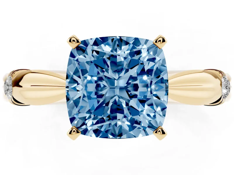 Cushion Cut Floral Engagement Ring Setting for a Fancy Blue Lab-Grown Diamond | Yellow Gold