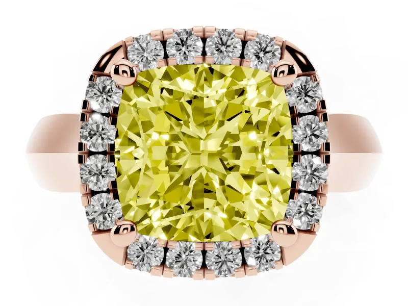 Cushion Cut Halo Engagement Ring Setting for a Fancy Yellow Lab-Grown Diamond | Square Profile Band | Rose Gold