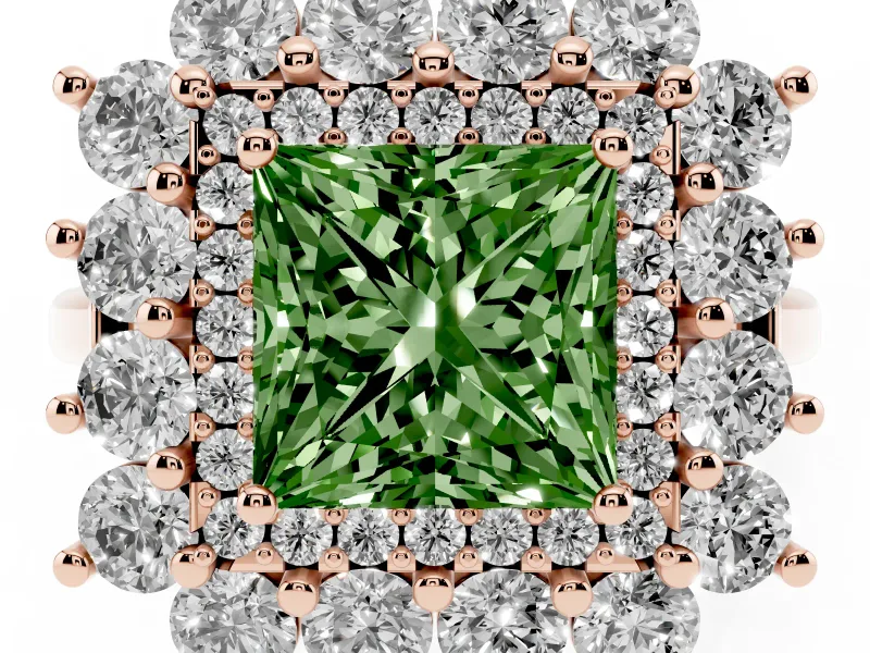 Princess Cut Floral Double Halo Engagement Ring Setting for a Fancy Green Lab-Grown Diamond | Plain Band | Rose Gold