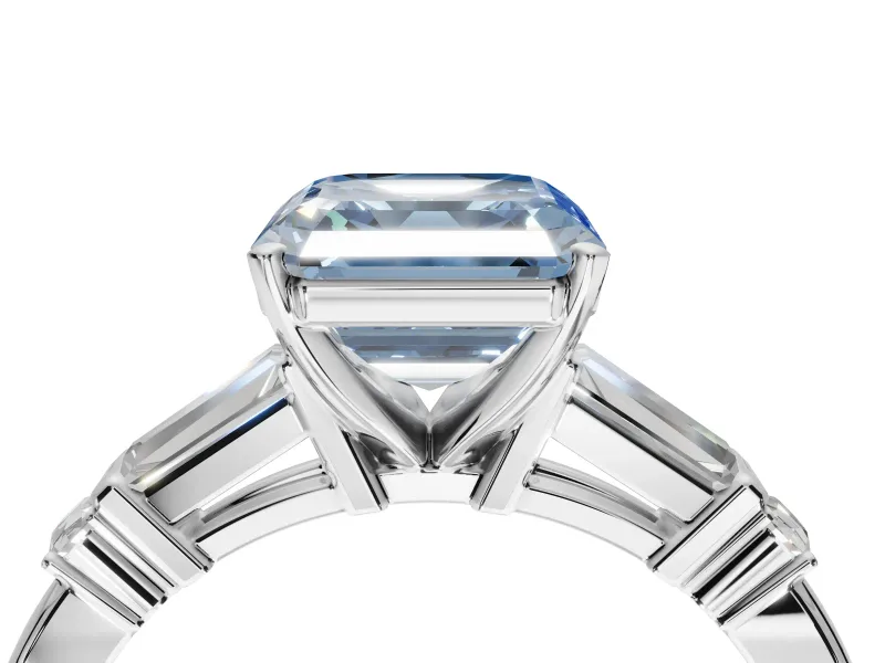 Asscher Cut Tapered Baguette Engagement Ring Setting for a Fancy Blue Lab-Grown Diamond | Platinum
