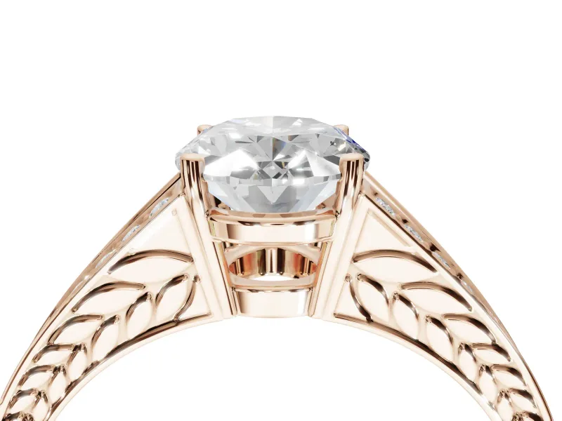 Oval Split Shank Pavé Engagement Ring Setting | Engraved Leaf Sides | Rose Gold