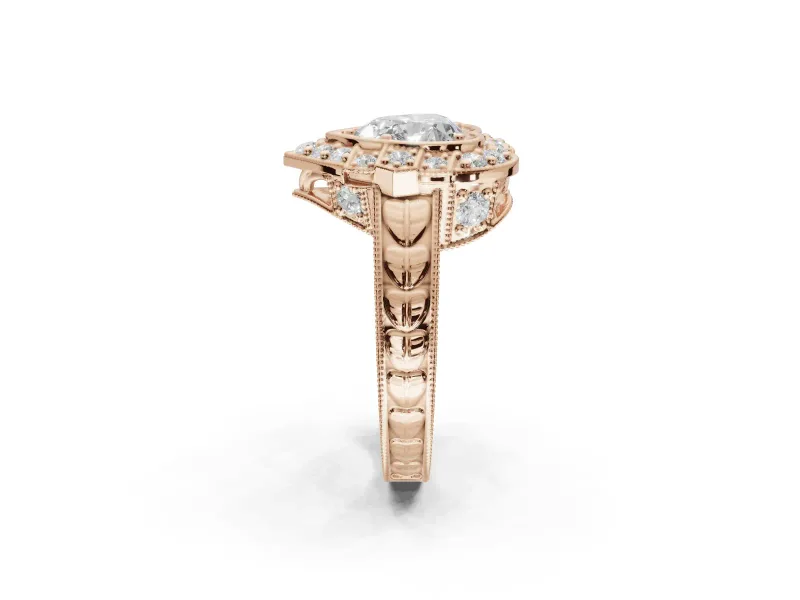 Heart-Shaped Vintage Halo Engagement Ring Setting | Art Deco Side Panels | Rose Gold