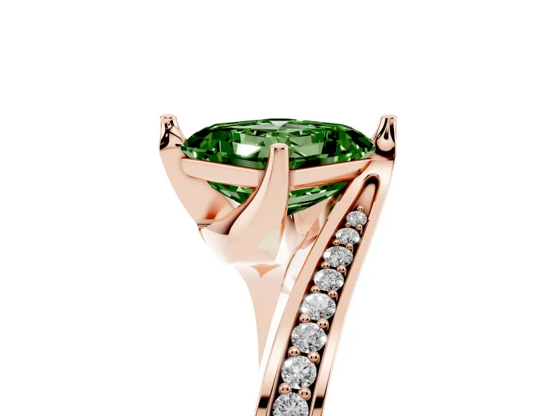 Fancy Green Asscher Cut Diamond Solitaire Ring Set in Rose gold with Intertwined Pavé Twist Band