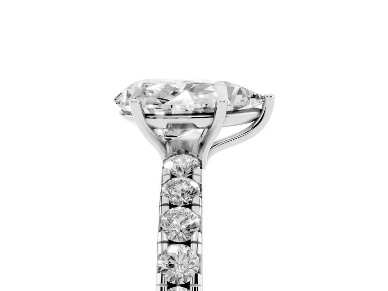 Pear-Shaped Pave Engagement Ring Setting | Shared Prong Band | Platinum