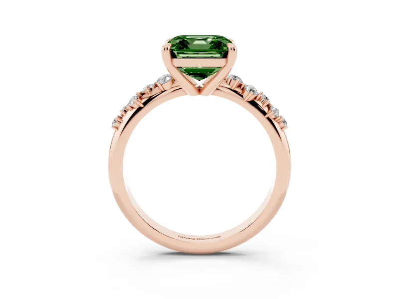 Asscher Cut Graduated Accent Engagement Ring Setting for a Fancy Green Lab-Grown Diamond | Rose Gold
