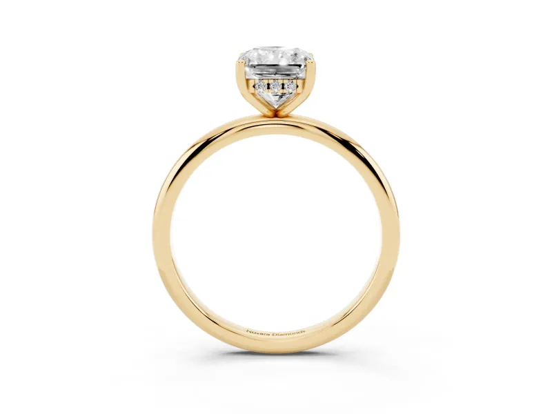 Radiant Cut Micro-Prong Hidden Halo Engagement Ring Setting | Plain Band | Yellow Gold