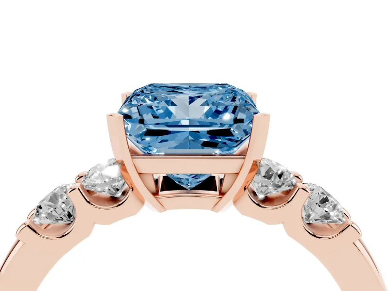Fancy Blue Princess Cut Diamond Five-Stone Prong Set Engagement Ring Set in Rose gold with Channel Band