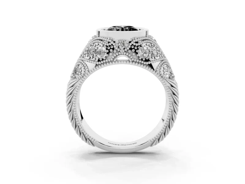 Round Vintage Bezel Engagement Ring Setting for a Black Center | Milgrain Band | Sterling Silver
