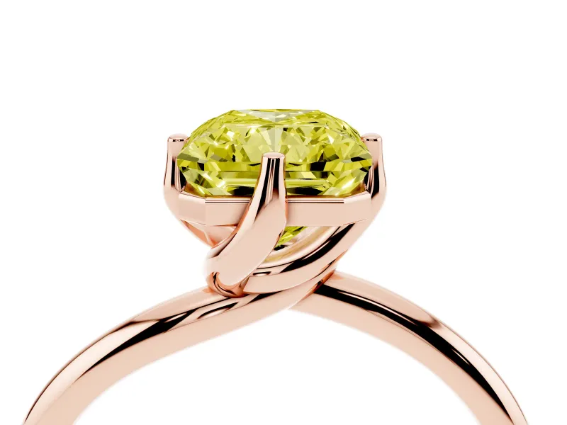 Radiant Cut Bypass Solitaire Engagement Ring Setting for a Fancy Yellow Lab-Grown Diamond | Plain Band | Rose Gold