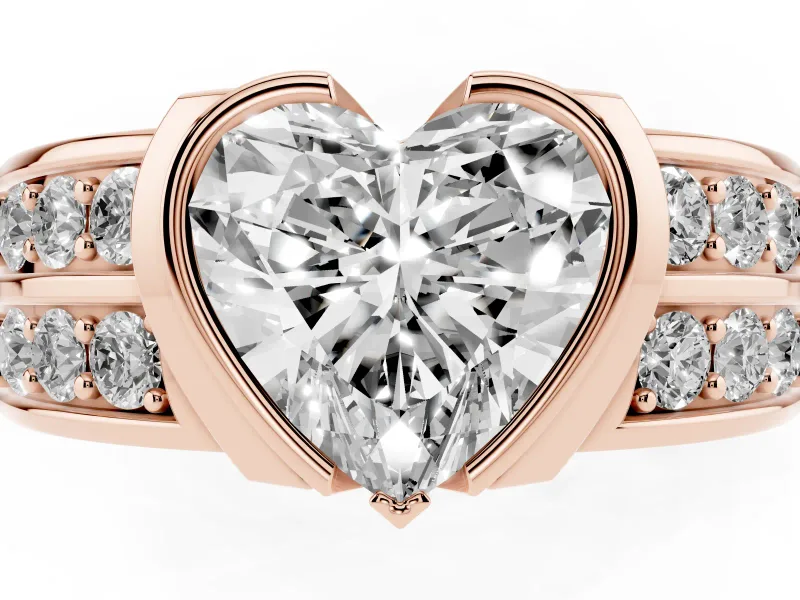 Heart-Shaped Half Bezel Engagement Ring Setting | Double Row Channel Band | Rose Gold