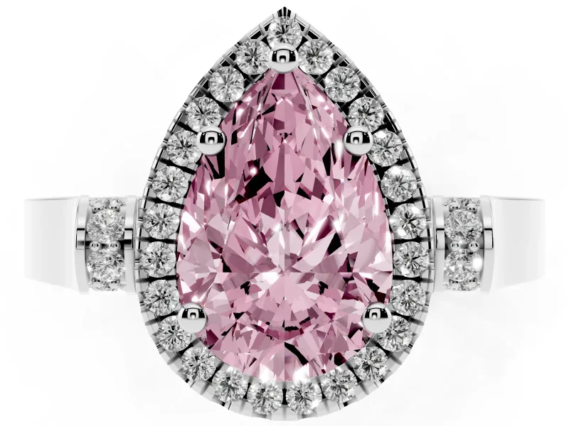 Pear-Shaped Halo Engagement Ring Setting for a Fancy Pink Lab-Grown Diamond | Pavé Panel Shoulders | White Gold