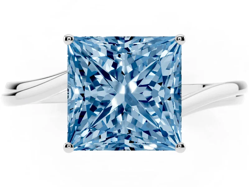 Princess Cut Bypass Solitaire Engagement Ring Setting for a Fancy Blue Lab-Grown Diamond | White Gold