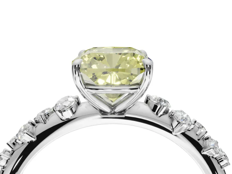 Cushion Cut Graduated Solitaire Engagement Ring Setting for a Fancy Yellow Lab-Grown Diamond | Platinum