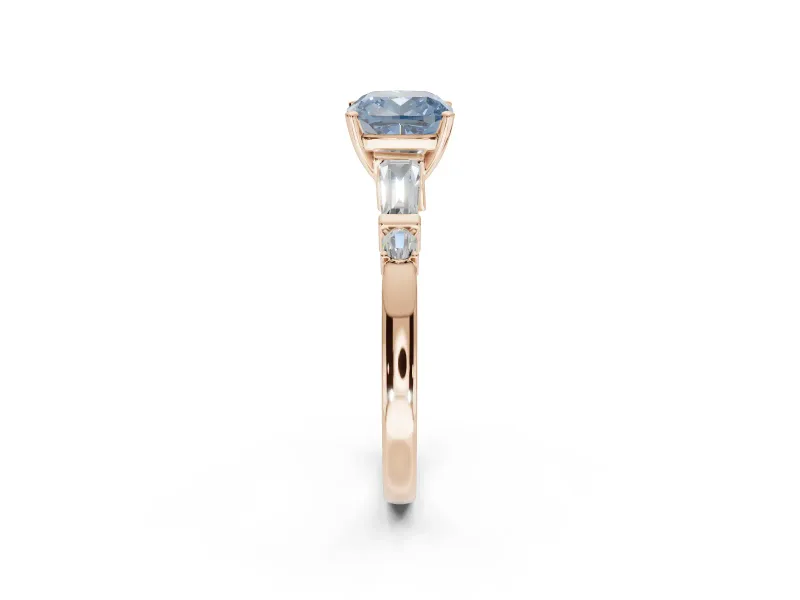 Cushion Cut Tapered Baguette Engagement Ring Setting for a Fancy Blue Lab-Grown Diamond | Rose Gold