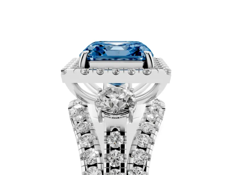 Asscher Cut Halo Engagement Ring Setting for a Fancy Blue Lab-Grown Diamond | Sterling Silver - Design NV-24766