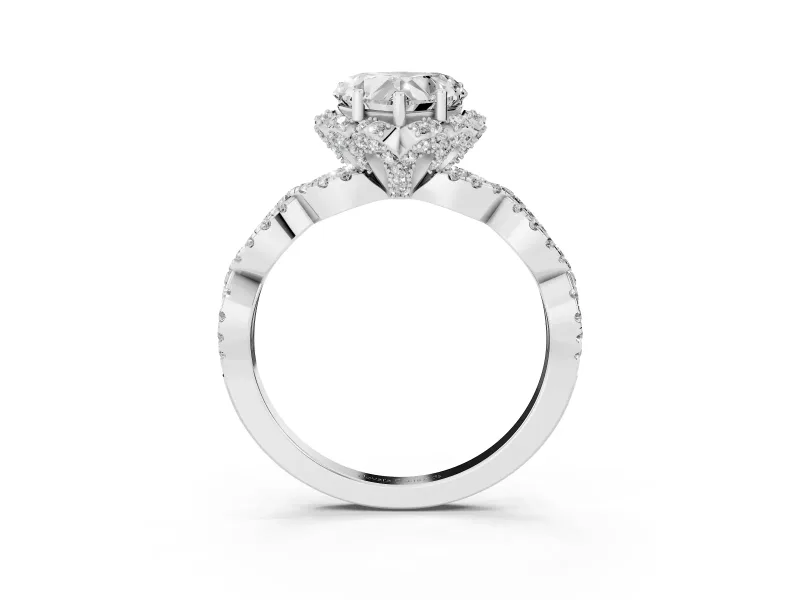 Heart-Shaped Milgrain Halo Engagement Ring Setting | Graduated Shoulders | Sterling Silver