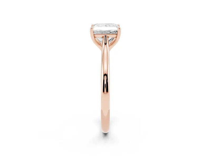 Princess Cut Diamond Solitaire Ring Set in Rose gold with Cathedral Band and Prong Setting