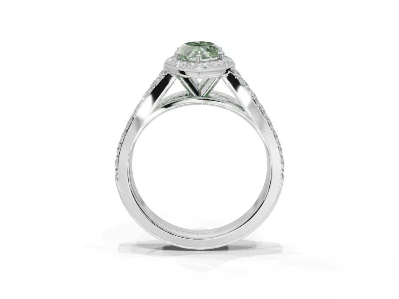 Marquise Halo Pavé Engagement Ring Setting for a Fancy Green Lab-Grown Diamond | Narrow Split Shank | White Gold