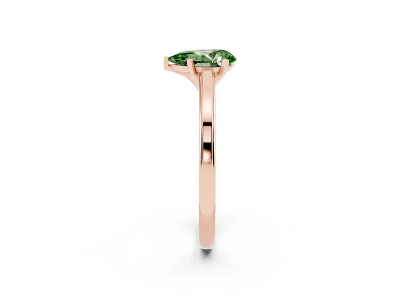 Pear-Shaped Solitaire Engagement Ring Setting for a Fancy Green Lab-Grown Diamond | Stepped Flat Band | Rose Gold