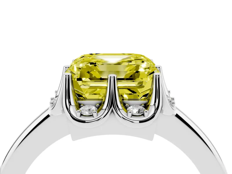 Asscher Cut Petal Halo Engagement Ring Setting for a Fancy Yellow Lab-Grown Diamond | Platinum