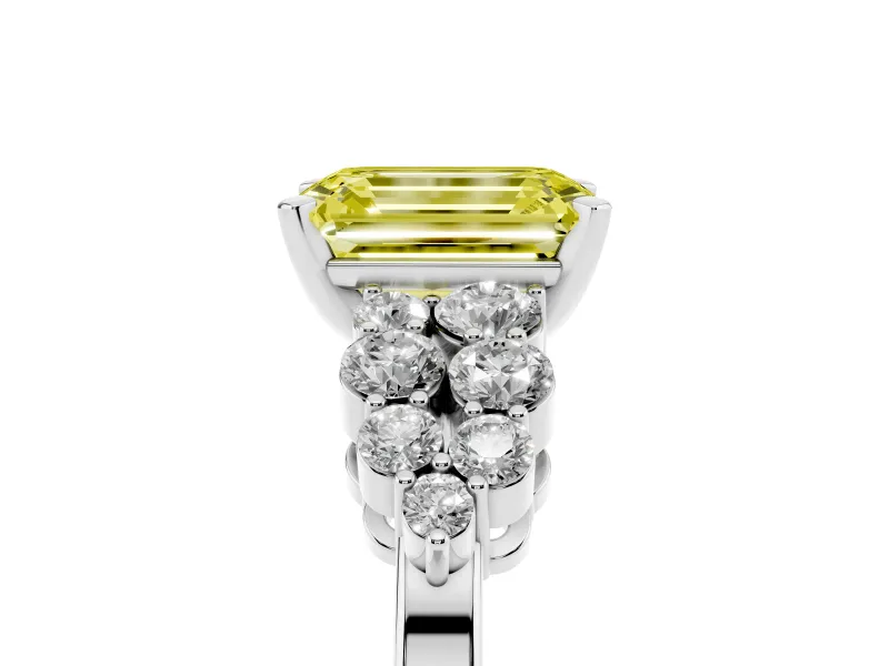 Emerald Cut Engagement Ring Setting for a Fancy Yellow Lab-Grown Diamond | Sterling Silver - Design NV-24489