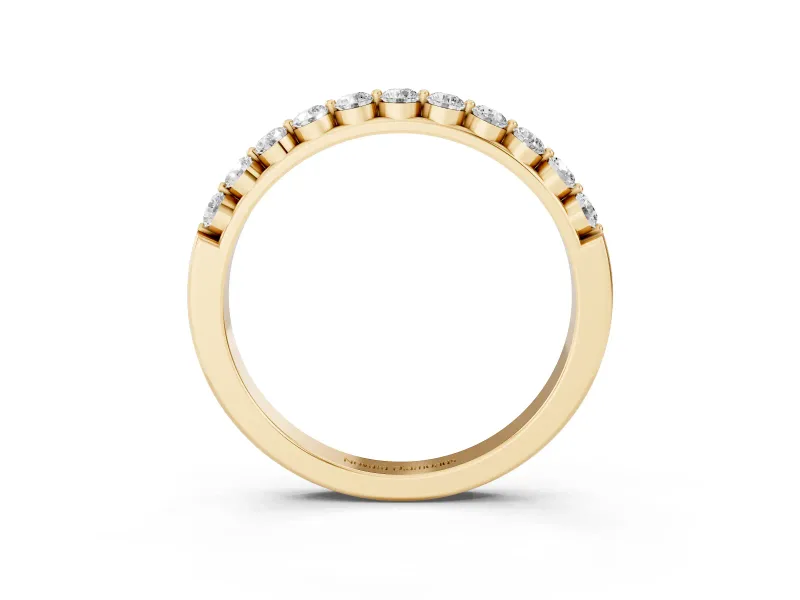 Round Lab-Grown Diamond Half Eternity Band | Single Shared Prongs | Yellow Gold