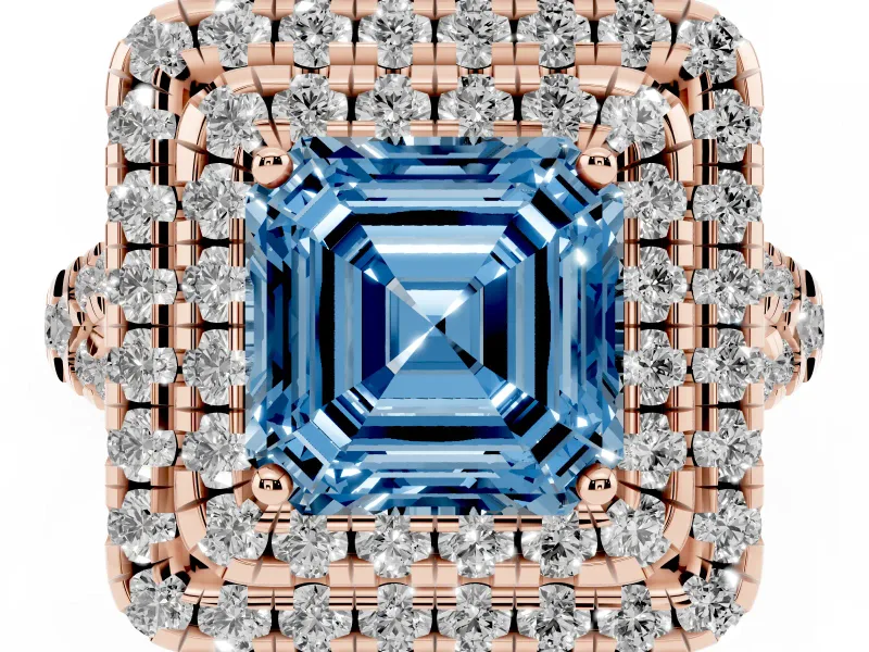 Asscher Cut Halo Split Shank Engagement Ring Setting for a Fancy Blue Lab-Grown Diamond | Pavé Strands | Rose Gold