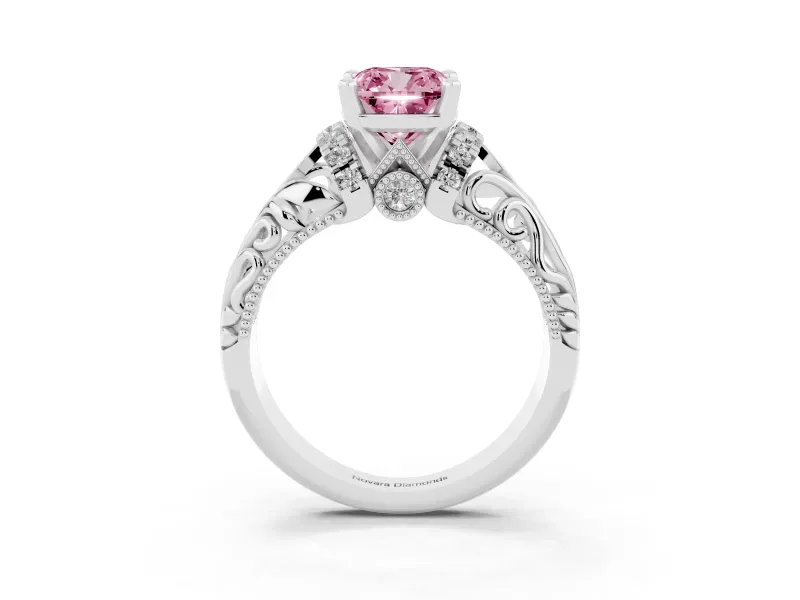 Cushion Cut Filigree Solitaire Engagement Ring Setting for a Fancy Pink Lab-Grown Diamond | Platinum