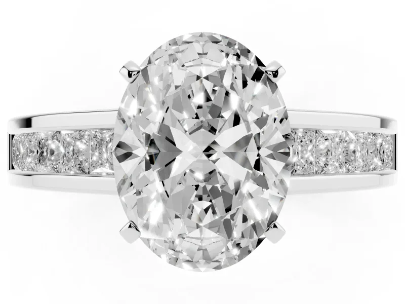 Oval Channel Set Engagement Ring Setting | Princess Cut Accents | White Gold