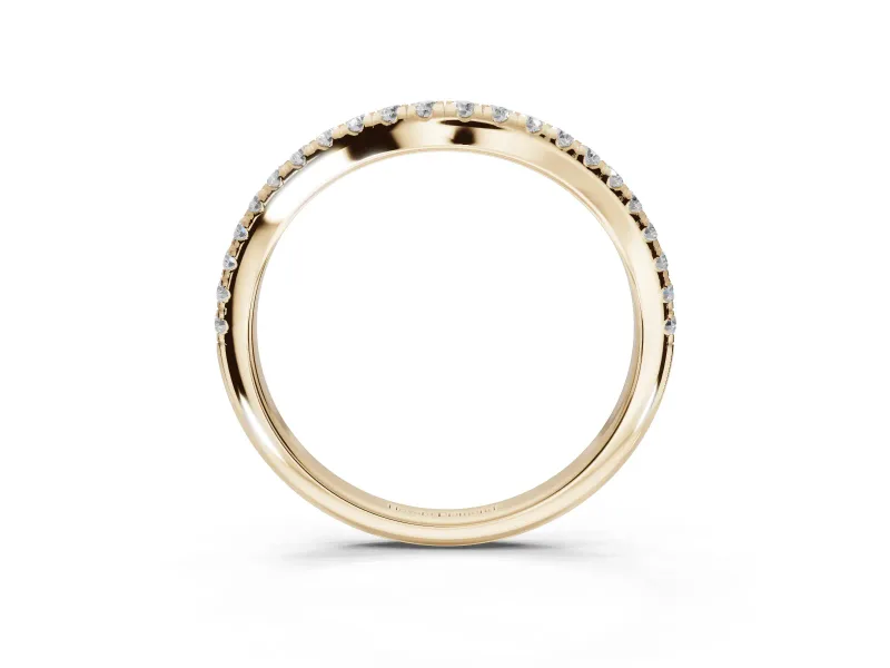 Round Lab-Grown Diamond Pavé Curved Half Eternity Wedding Band | Rounded Edges | Yellow Gold