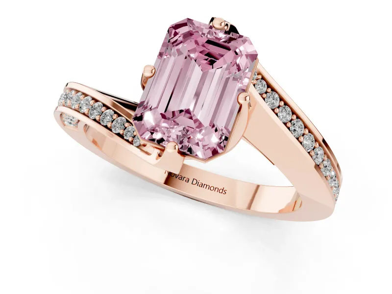 Emerald Cut Bypass Pavé Solitaire Engagement Ring Setting for a Fancy Pink Lab-Grown Diamond | Angled Head | Rose Gold