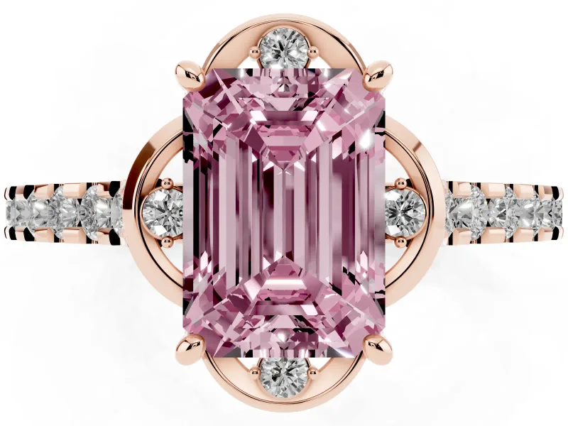 Emerald Cut Floral Petal Engagement Ring Setting for a Fancy Pink Lab-Grown Diamond | Petal Accents | Rose Gold