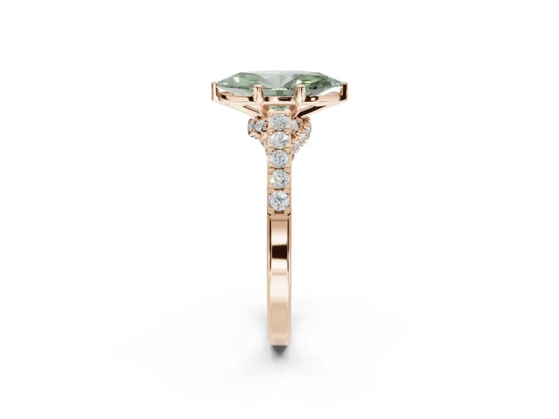 Marquise Pavé Solitaire Engagement Ring Setting for a Fancy Green Lab-Grown Diamond | Crossover Gallery | Rose Gold