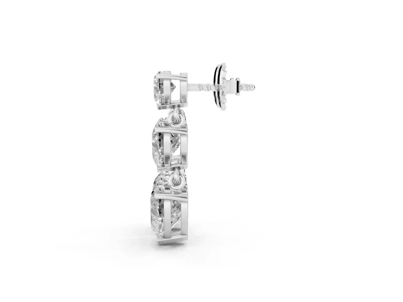 Heart Lab-Grown Diamond Graduated Triple Drop Earrings | Linked Hearts | White Gold