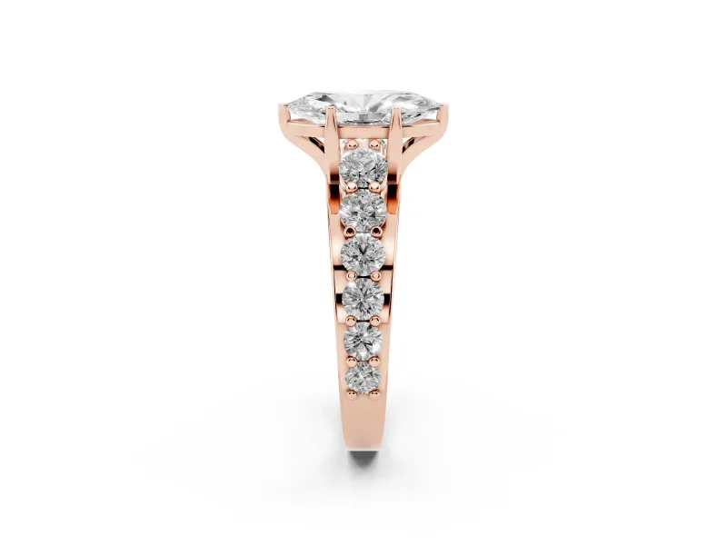 Marquise Graduated Side Stone Engagement Ring Setting | Shared Prong Rails | Rose Gold