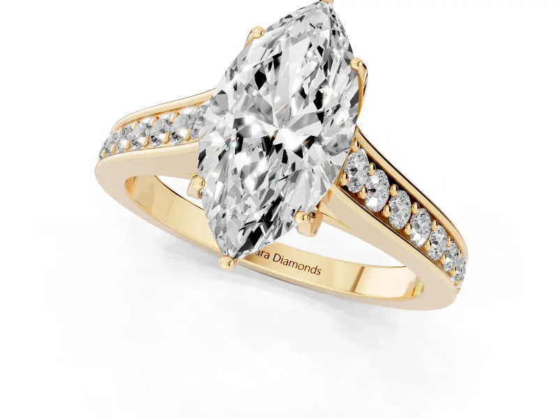 Marquise Graduated Pavé Solitaire Engagement Ring Setting | Wide Pavé Row Band | Yellow Gold