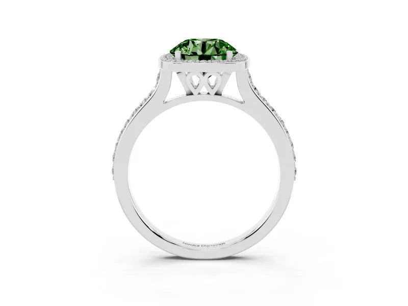 Round Halo Engagement Ring Setting for a Fancy Green Lab-Grown Diamond | Sterling Silver - Design NV-24729