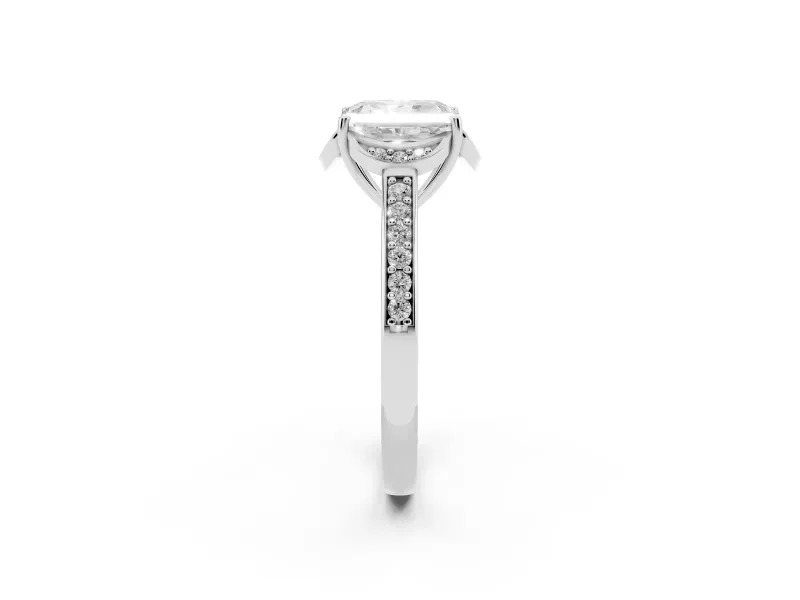 Radiant Cut Floral Pavé Engagement Ring Setting | Petal Accents | White Gold