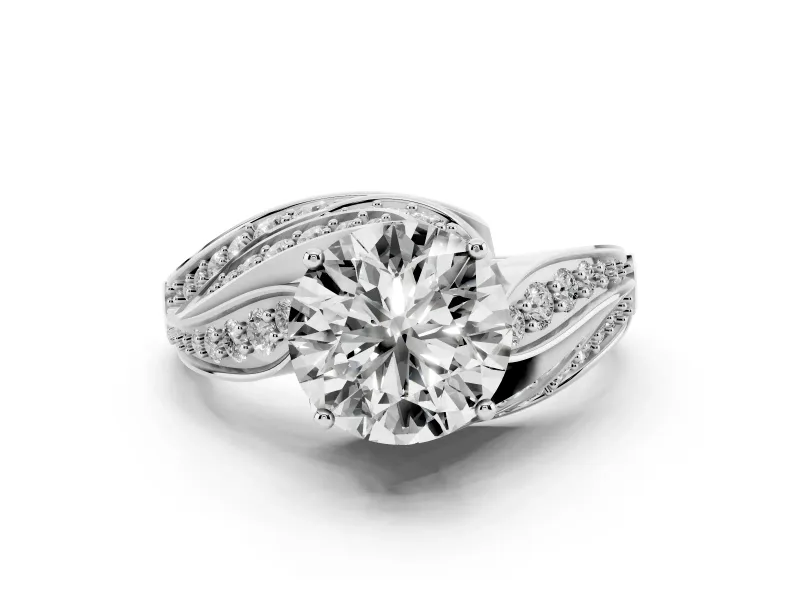 Round Cut Diamond Solitaire Ring Set in Platinum with Layered Twist Pavé Band