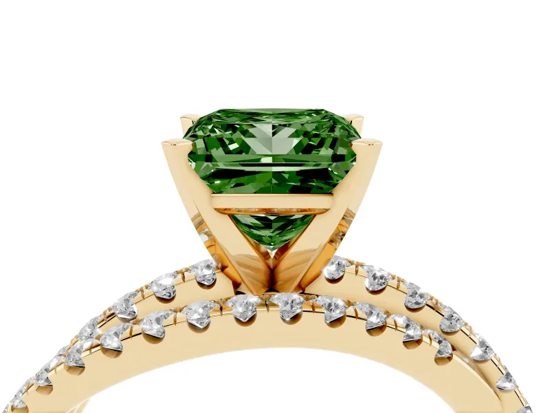 Princess Cut Twisted Pavé Engagement Ring Setting for a Fancy Green Lab-Grown Diamond | Yellow Gold