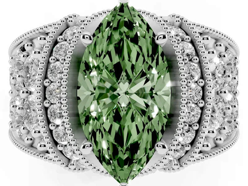 Marquise Vintage Pave Engagement Ring Setting for a Fancy Green Lab-Grown Diamond | Milgrain Edges | White Gold