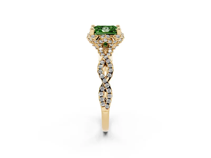 Princess Cut Halo Engagement Ring Setting for a Fancy Green Lab-Grown Diamond | Yellow Gold - Design NV-24725