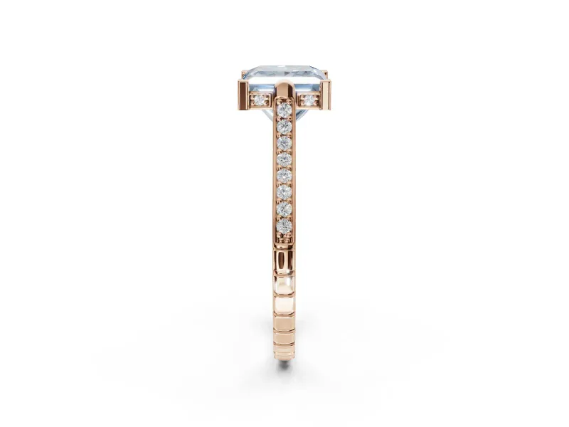 Princess Cut Vintage Cathedral Engagement Ring Setting for a Fancy Blue Lab-Grown Diamond | Carved Band | Rose Gold