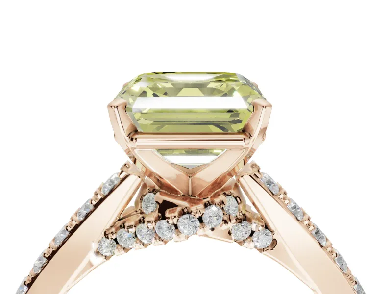 Asscher Cut Pavé Solitaire Engagement Ring Setting for a Fancy Yellow Lab-Grown Diamond | Crossover Gallery | Rose Gold