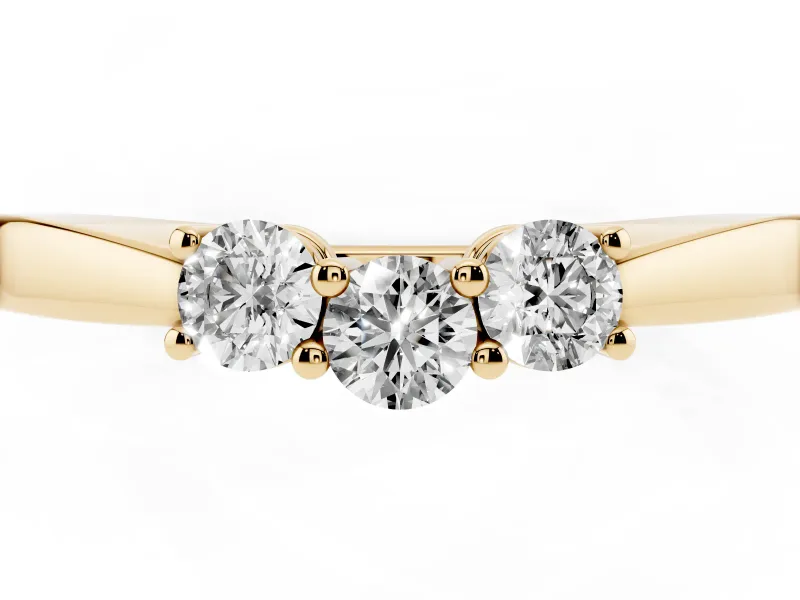 Round Lab-Grown Diamond Three Stone Curved Wedding Band | Prong Set | Yellow Gold