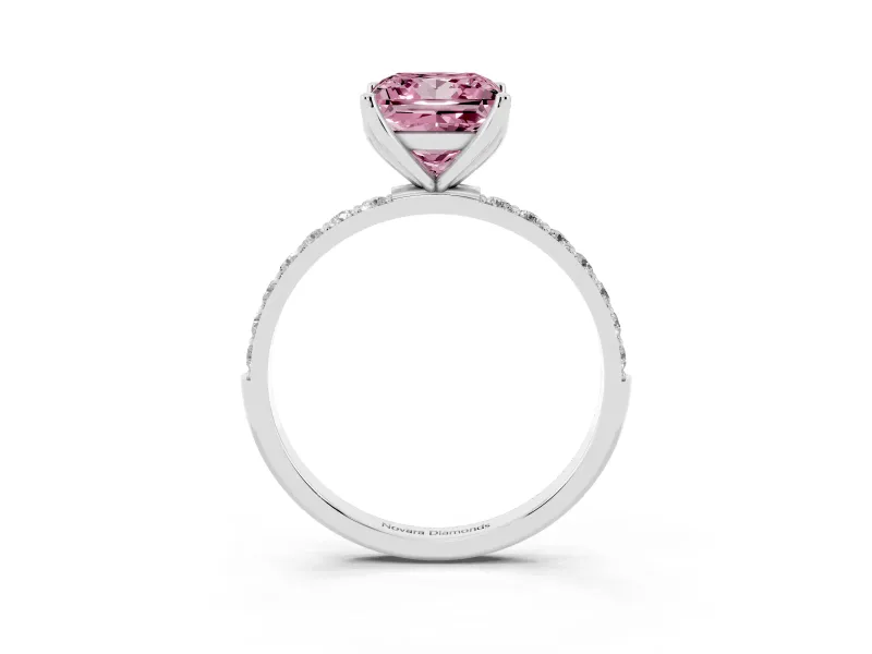 Princess Cut Pave Engagement Ring Setting for a Fancy Pink Lab-Grown Diamond | Slim Band | Platinum