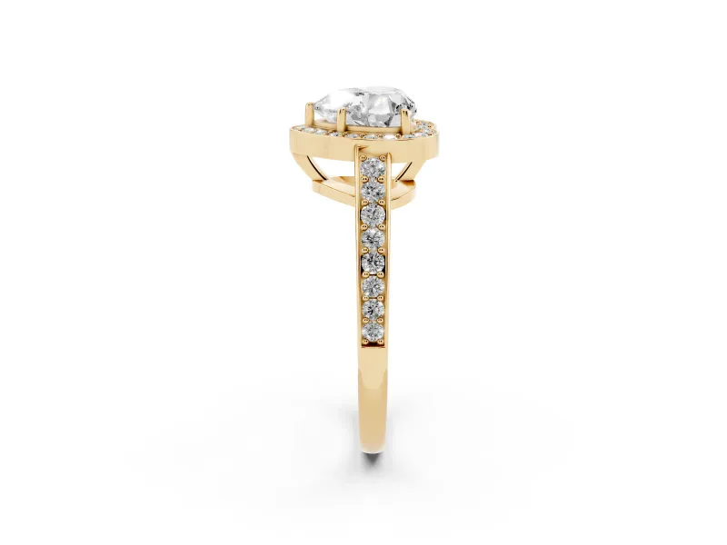 Heart-Shaped Framed Halo Engagement Ring Setting | Graduated Pavé Band | Yellow Gold