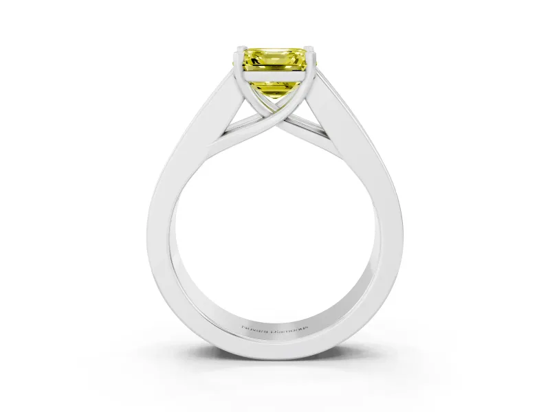 Fancy Yellow Asscher Cut Diamond Solitaire Ring Set in Silver with Channel-Set Accent Stones and Prong Setting