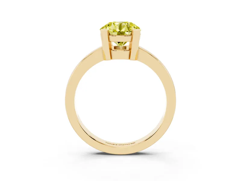 Fancy Yellow Round Cut Diamond Solitaire Ring Set in Yellow gold with Prong Head and Smooth Polished Band